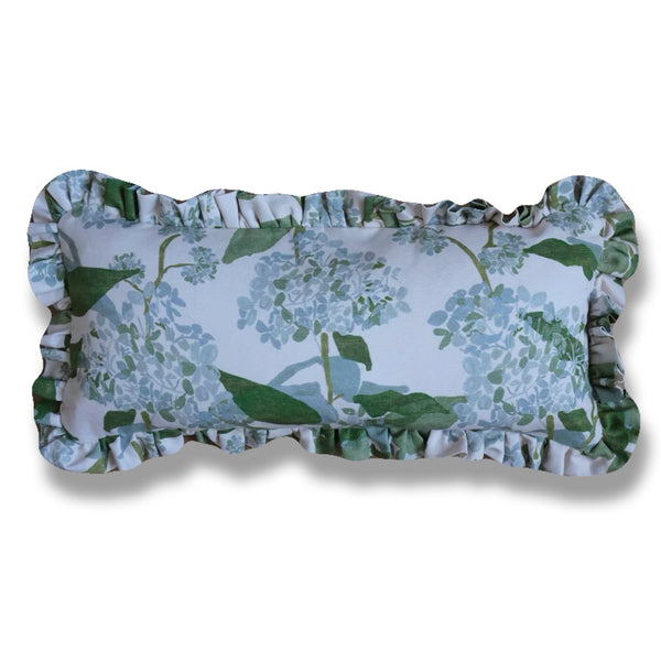 Grier Blue Hydrangea Ruffle Pillow - 12 x 24"