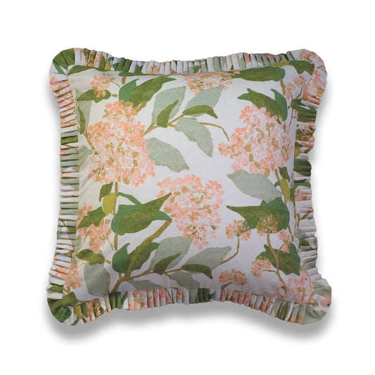 Grier - Peach Hydrangea Ruffle Pillow