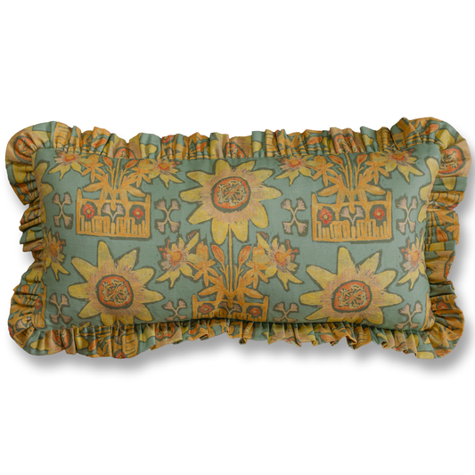 Libba Blue Green Ruffle Pillow - 12 x 24"