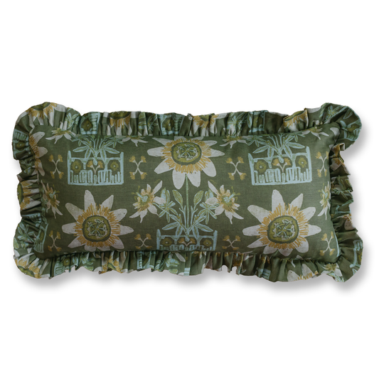Libba Dark Green Ruffle Pillow - 12 x 24"