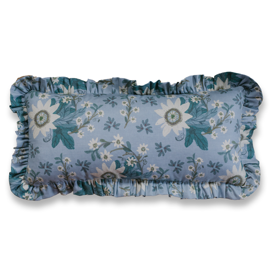 Pearl Heather Blue Ruffle Pillow - 12 x 24"